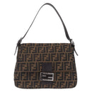 FENDI Zucca Canvas Mamma Baguette Shoulder Bag Brown Black Auth 213053M-2