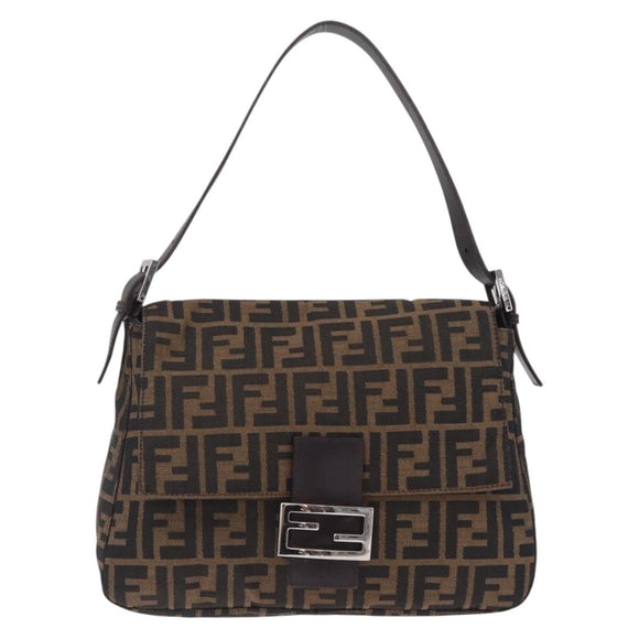 FENDI Zucca Canvas Mamma Baguette Shoulder Bag Brown Black Auth 213053M