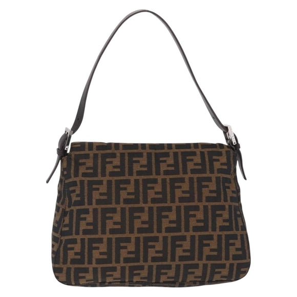 FENDI Zucca Canvas Mamma Baguette Shoulder Bag Brown Black Auth 213053M