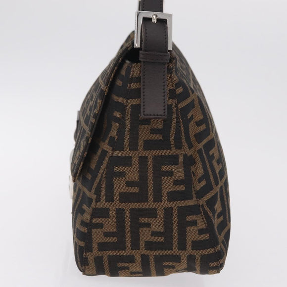 FENDI Zucca Canvas Mamma Baguette Shoulder Bag Brown Black Auth 213053M
