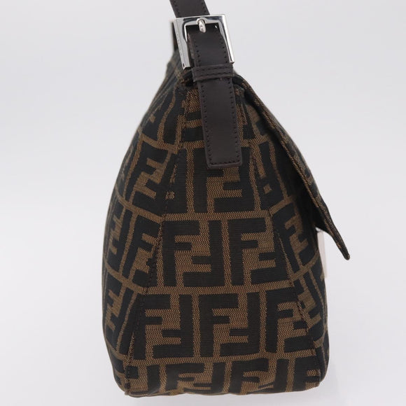 FENDI Zucca Canvas Mamma Baguette Shoulder Bag Brown Black Auth 213053M