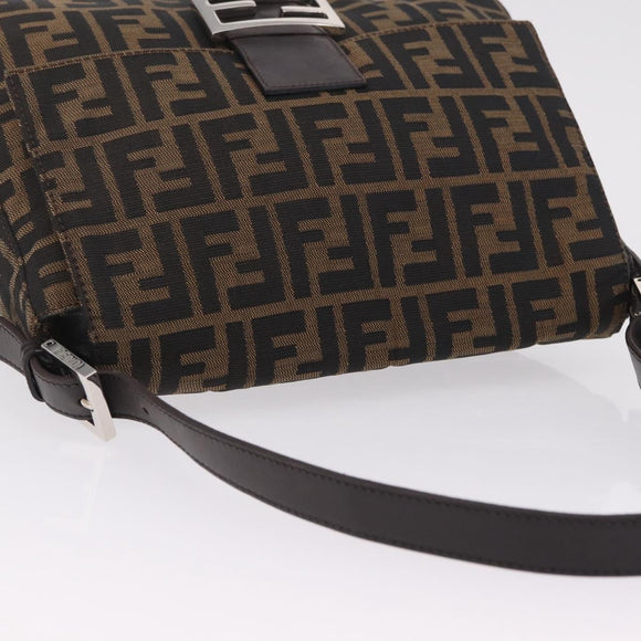 FENDI Zucca Canvas Mamma Baguette Shoulder Bag Brown Black Auth 213053M