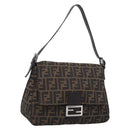 FENDI Zucca Canvas Mamma Baguette Shoulder Bag Brown Black Auth 213054V-1