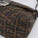 FENDI Zucca Canvas Mamma Baguette Shoulder Bag Brown Black Auth 213054V-10