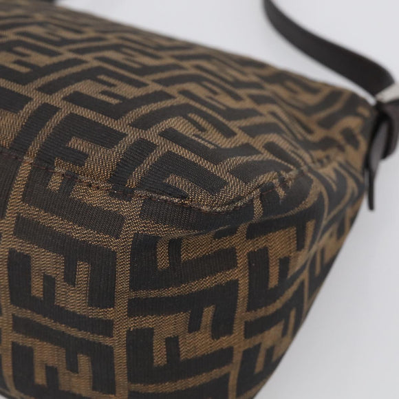 FENDI Zucca Canvas Mamma Baguette Shoulder Bag Brown Black Auth 213054V