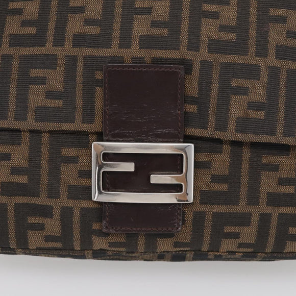FENDI Zucca Canvas Mamma Baguette Shoulder Bag Brown Black Auth 213054V