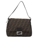 FENDI Zucca Canvas Mamma Baguette Shoulder Bag Brown Black Auth 213054V-2