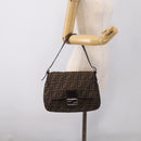 FENDI Zucca Canvas Mamma Baguette Shoulder Bag Brown Black Auth 213054V-26