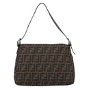 FENDI Zucca Canvas Mamma Baguette Shoulder Bag Brown Black Auth 213054V-3