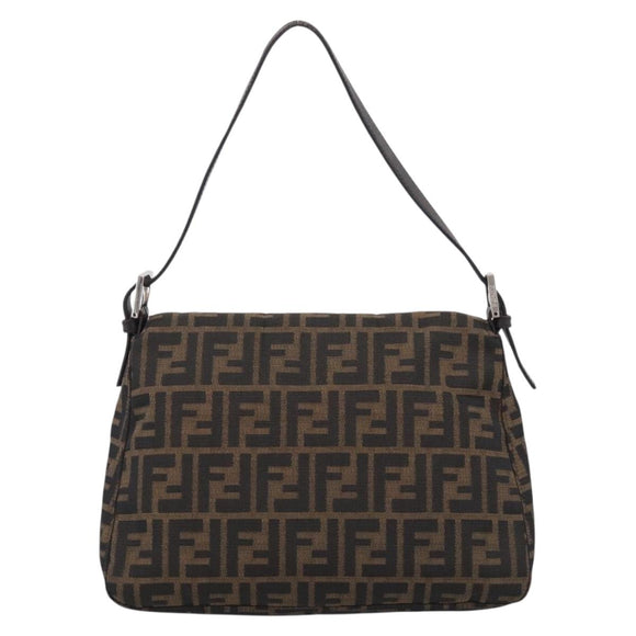 FENDI Zucca Canvas Mamma Baguette Shoulder Bag Brown Black Auth 213054V