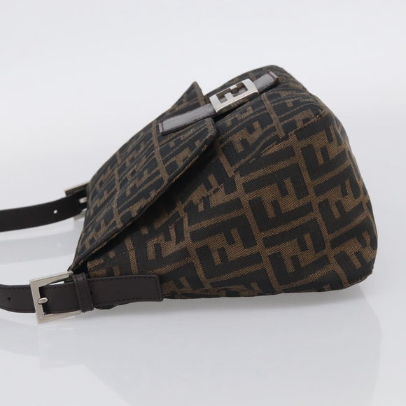 FENDI Zucca Canvas Mamma Baguette Shoulder Bag Brown Black Auth 213054V