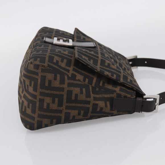 FENDI Zucca Canvas Mamma Baguette Shoulder Bag Brown Black Auth 213054V