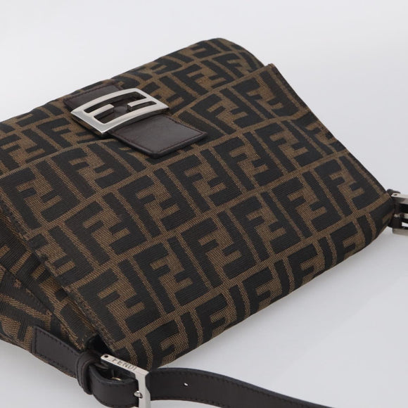 FENDI Zucca Canvas Mamma Baguette Shoulder Bag Brown Black Auth 213054V
