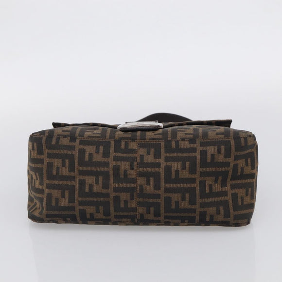 FENDI Zucca Canvas Mamma Baguette Shoulder Bag Brown Black Auth 213054V