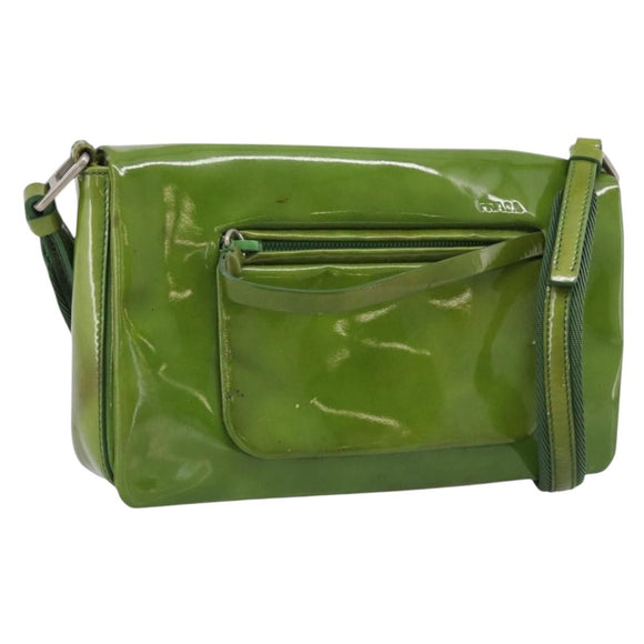 PRADA Shoulder Bag Patent leather Green Silver Auth 213055