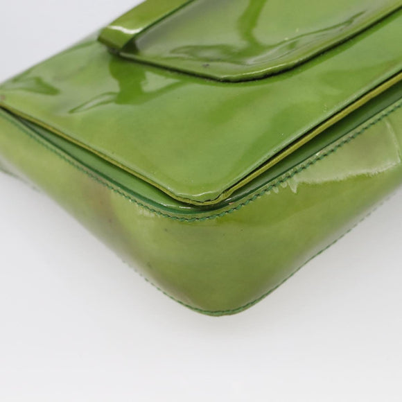 PRADA Shoulder Bag Patent leather Green Silver Auth 213055