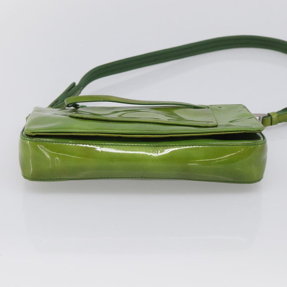 PRADA Shoulder Bag Patent leather Green Silver Auth 213055