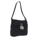 FENDI Mamma Baguette Shoulder Bag Cotton jersey Black Silver Auth 213058-1