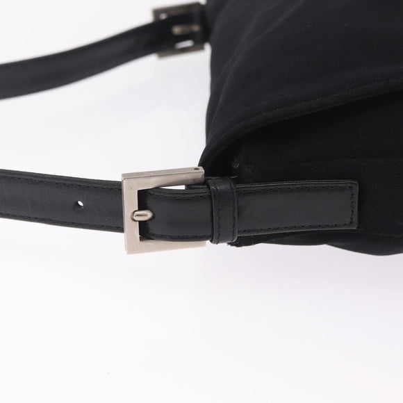 FENDI Mamma Baguette Shoulder Bag Cotton jersey Black Silver Auth 213058