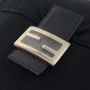 FENDI Mamma Baguette Shoulder Bag Cotton jersey Black Silver Auth 213058-17