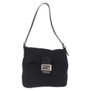 FENDI Mamma Baguette Shoulder Bag Cotton jersey Black Silver Auth 213058-2