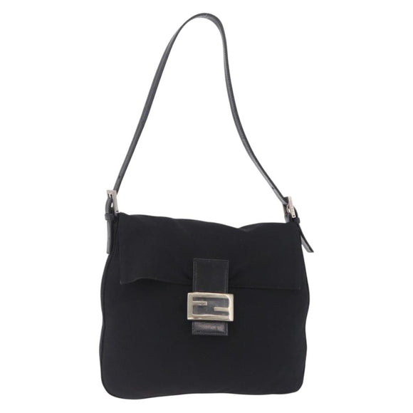 FENDI Mamma Baguette Shoulder Bag Cotton jersey Black Silver Auth 213058