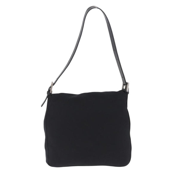 FENDI Mamma Baguette Shoulder Bag Cotton jersey Black Silver Auth 213058