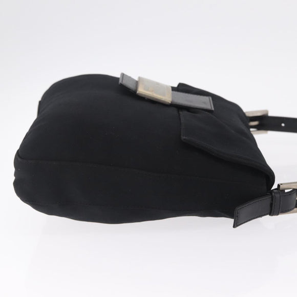 FENDI Mamma Baguette Shoulder Bag Cotton jersey Black Silver Auth 213058