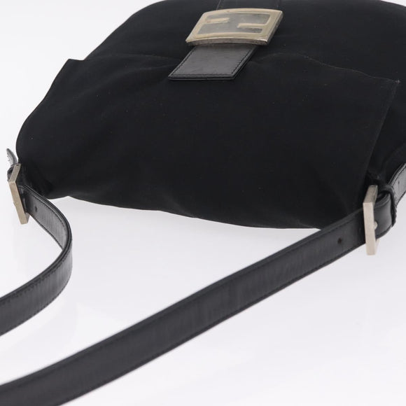FENDI Mamma Baguette Shoulder Bag Cotton jersey Black Silver Auth 213058