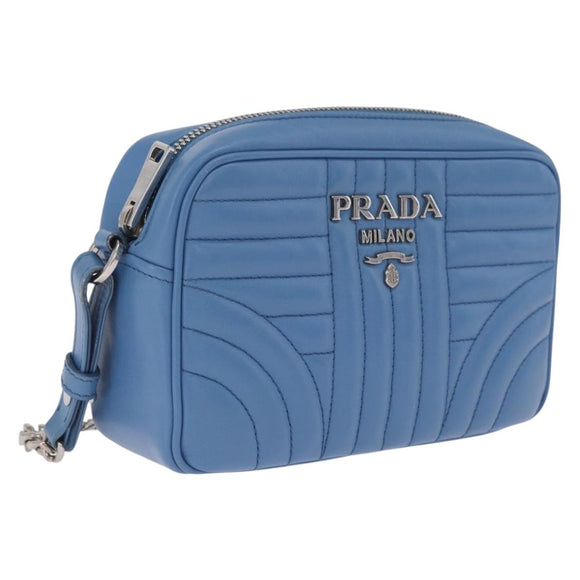 PRADA Chain Shoulder Bag Leather Light Blue Silver Auth 213060M