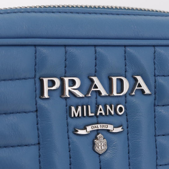 PRADA Chain Shoulder Bag Leather Light Blue Silver Auth 213060M