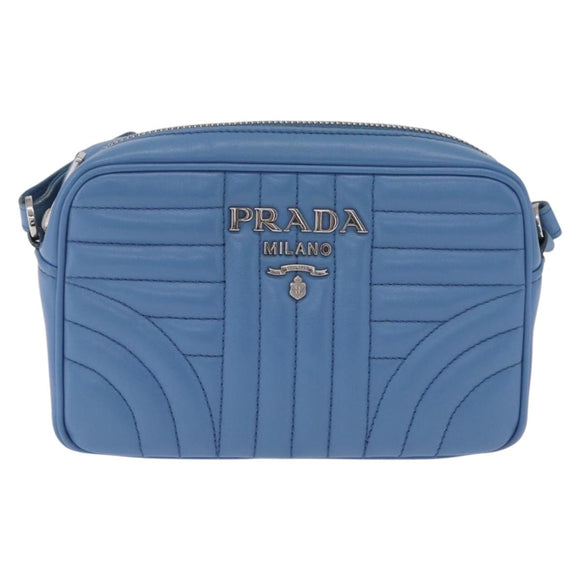PRADA Chain Shoulder Bag Leather Light Blue Silver Auth 213060M
