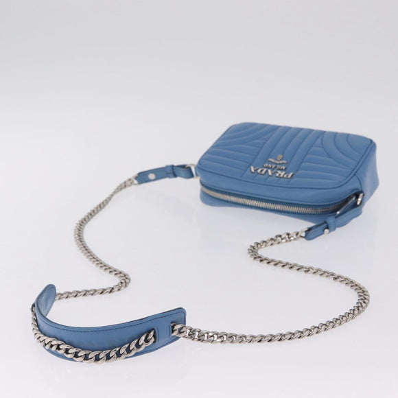 PRADA Chain Shoulder Bag Leather Light Blue Silver Auth 213060M