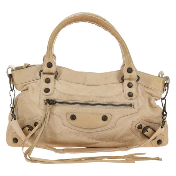 Balenciaga The First Hand Bag Leather 2way Beige 103208 Auth 213061A