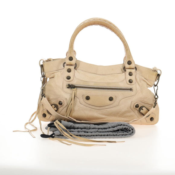 Balenciaga The First Hand Bag Leather 2way Beige 103208 Auth 213061A