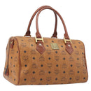 MCM Vicetos Logogram Boston Bag PVC Leather Brown Gold Auth 213062-1