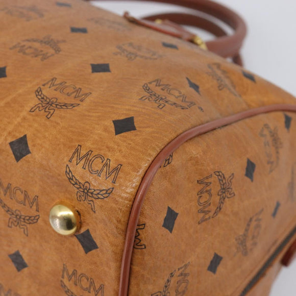 MCM Vicetos Logogram Boston Bag PVC Leather Brown Gold Auth 213062
