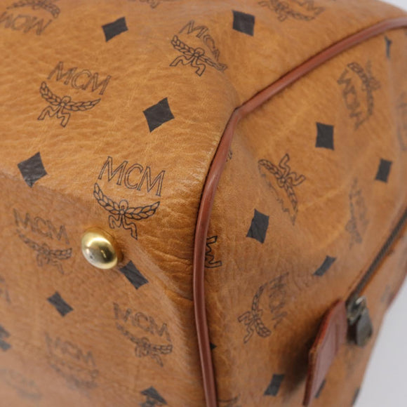 MCM Vicetos Logogram Boston Bag PVC Leather Brown Gold Auth 213062