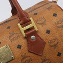 MCM Vicetos Logogram Boston Bag PVC Leather Brown Gold Auth 213062-14