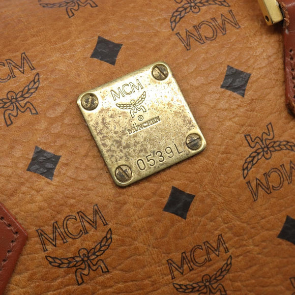 MCM Vicetos Logogram Boston Bag PVC Leather Brown Gold Auth 213062