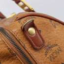 MCM Vicetos Logogram Boston Bag PVC Leather Brown Gold Auth 213062-17