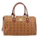 MCM Vicetos Logogram Boston Bag PVC Leather Brown Gold Auth 213062-2