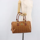MCM Vicetos Logogram Boston Bag PVC Leather Brown Gold Auth 213062-25