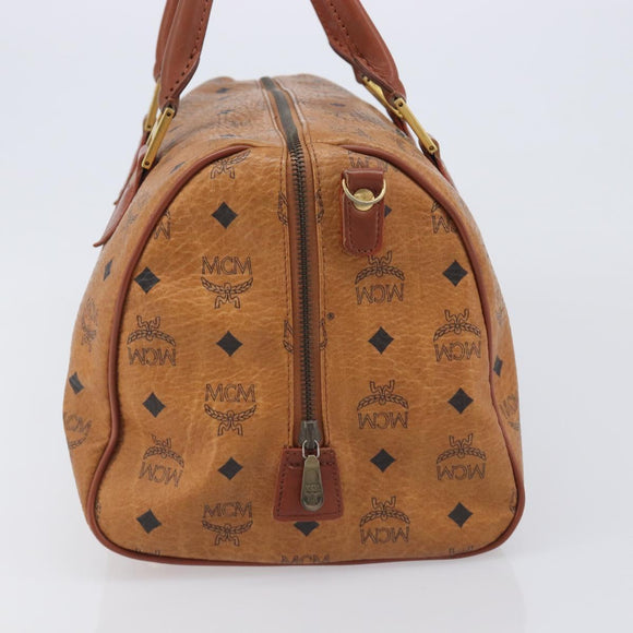 MCM Vicetos Logogram Boston Bag PVC Leather Brown Gold Auth 213062