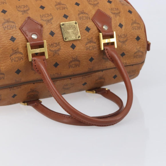 MCM Vicetos Logogram Boston Bag PVC Leather Brown Gold Auth 213062