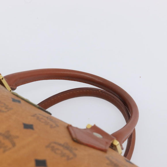 MCM Vicetos Logogram Boston Bag PVC Leather Brown Gold Auth 213062