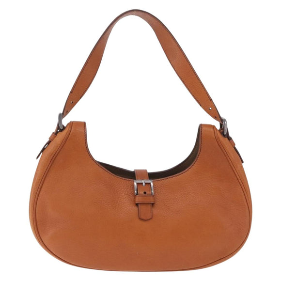 PRADA Shoulder Bag Leather Brown Silver Auth 213064