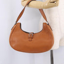 PRADA Shoulder Bag Leather Brown Silver Auth 213064-29