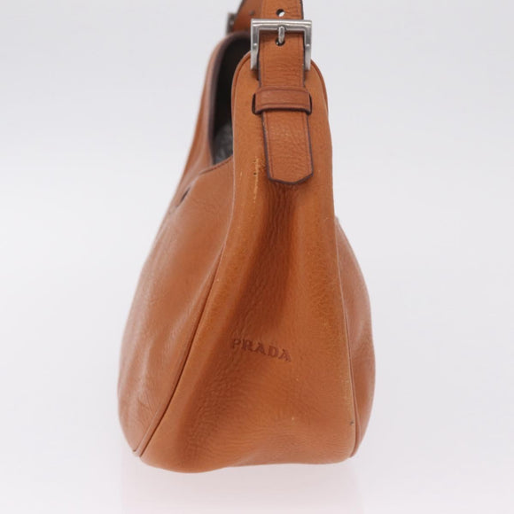 PRADA Shoulder Bag Leather Brown Silver Auth 213064