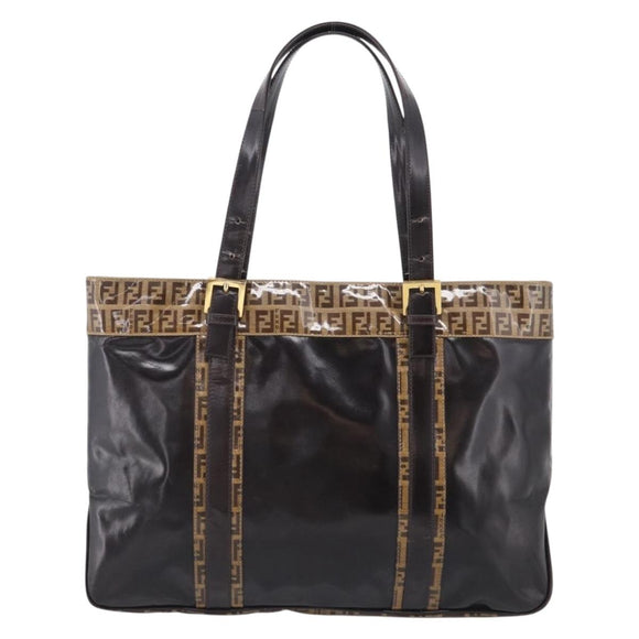 FENDI Zucchino Canvas Tote Bag Coated Canvas Beige Gold Auth 213066